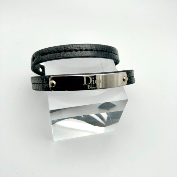DIOR Bracelet Black Double Wrap Leather Choker NEW BOX - Picture 3 of 5